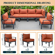 Orange finish cushions 6-piece patio sectional black aluminum by Leisure Mod additional picture 3