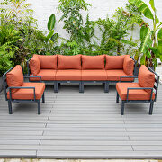 Orange finish cushions 6-piece patio sectional black aluminum by Leisure Mod additional picture 7