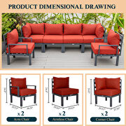 Red finish cushions 6-piece patio sectional black aluminum by Leisure Mod additional picture 3