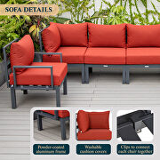Red finish cushions 6-piece patio sectional black aluminum by Leisure Mod additional picture 4