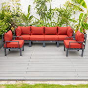 Red finish cushions 6-piece patio sectional black aluminum by Leisure Mod additional picture 7