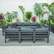 9-piece patio sectional with coffee table black aluminum with black cushions by Leisure Mod additional picture 2