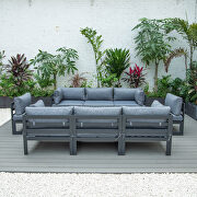 9-piece patio sectional with coffee table black aluminum with blue cushions additional photo 2 of 8