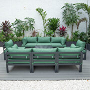 9-piece patio sectional with coffee table black aluminum with green cushions by Leisure Mod additional picture 2
