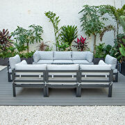 9-piece patio sectional with coffee table black aluminum with light gray cushions by Leisure Mod additional picture 2