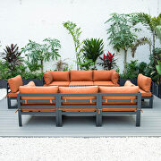 9-piece patio sectional with coffee table black aluminum with orange cushions by Leisure Mod additional picture 2
