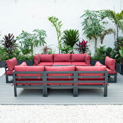 9-piece patio sectional with coffee table black aluminum with red cushions by Leisure Mod additional picture 2