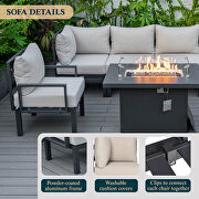 Beige cushions 7-piece patio sectional and fire pit table black aluminum by Leisure Mod additional picture 9