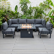 Black cushions 7-piece patio sectional and fire pit table black aluminum additional photo 3 of 30