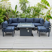 Blue cushions 7-piece patio sectional and fire pit table black aluminum additional photo 2 of 30