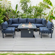 Blue cushions 7-piece patio sectional and fire pit table black aluminum additional photo 3 of 30