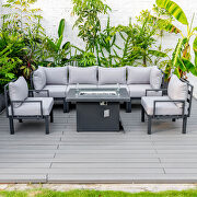 Light gray cushions 7-piece patio sectional and fire pit table black aluminum by Leisure Mod additional picture 2