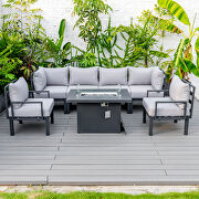 Light gray cushions 7-piece patio sectional and fire pit table black aluminum additional photo 2 of 30