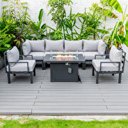 Light gray cushions 7-piece patio sectional and fire pit table black aluminum additional photo 3 of 30