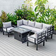 Light gray cushions 7-piece patio sectional and fire pit table black aluminum additional photo 4 of 30