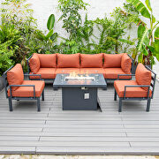 Orange cushions 7-piece patio sectional and fire pit table black aluminum additional photo 3 of 10