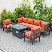 Orange cushions 7-piece patio sectional and fire pit table black aluminum additional photo 4 of 10