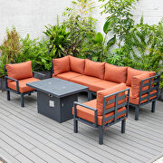 Orange cushions 7-piece patio sectional and fire pit table black aluminum additional photo 5 of 10