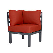 Red cushions 7-piece patio sectional and fire pit table black aluminum by Leisure Mod additional picture 28