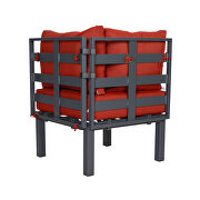Red cushions 7-piece patio sectional and fire pit table black aluminum by Leisure Mod additional picture 30