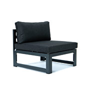Black cushions 7-piece patio ottoman sectional and fire pit table black aluminum by Leisure Mod additional picture 6