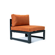 Orange cushions 7-piece patio ottoman sectional and fire pit table black aluminum by Leisure Mod additional picture 7