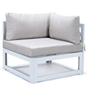 Beige cushions 7-piece patio sectional and fire pit table white aluminum by Leisure Mod additional picture 7