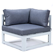 Blue cushions 7-piece patio sectional and fire pit table white aluminum by Leisure Mod additional picture 6