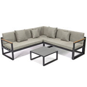 Beige cushions and black base sectional with adjustable headrest & coffee table by Leisure Mod additional picture 2