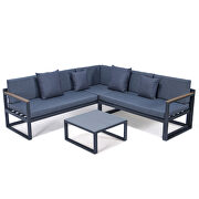Blue cushions and black base sectional with adjustable headrest & coffee table by Leisure Mod additional picture 2