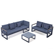 Blue cushions and black base sectional with adjustable headrest & coffee table by Leisure Mod additional picture 4