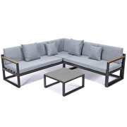 Light gray cushions and black base sectional with adjustable headrest & coffee table by Leisure Mod additional picture 2
