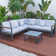 Light gray cushions and black base sectional with adjustable headrest & coffee table additional photo 3 of 10