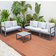 Light gray cushions and black base sectional with adjustable headrest & coffee table additional photo 4 of 10