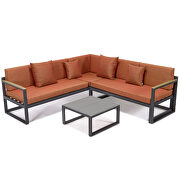 Orange cushions and black base sectional with adjustable headrest & coffee table by Leisure Mod additional picture 2