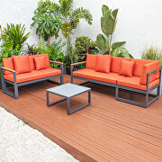 Orange cushions and black base sectional with adjustable headrest & coffee table by Leisure Mod additional picture 4