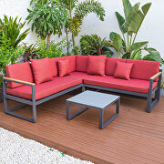 Red cushions and black base sectional with adjustable headrest & coffee table by Leisure Mod additional picture 2