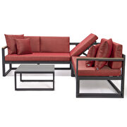 Red cushions and black base sectional with adjustable headrest & coffee table by Leisure Mod additional picture 3