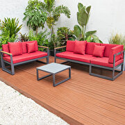 Red cushions and black base sectional with adjustable headrest & coffee table by Leisure Mod additional picture 4