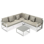 Beige cushions and white base sectional with adjustable headrest & coffee table by Leisure Mod additional picture 2