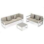 Beige cushions and white base sectional with adjustable headrest & coffee table by Leisure Mod additional picture 5
