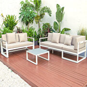 Beige cushions and white base sectional with adjustable headrest & coffee table by Leisure Mod additional picture 6