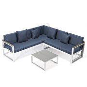 Blue cushions and white base sectional with adjustable headrest & coffee table by Leisure Mod additional picture 2