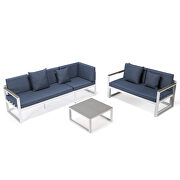 Blue cushions and white base sectional with adjustable headrest & coffee table by Leisure Mod additional picture 4