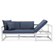 Blue cushions and white base sectional with adjustable headrest & coffee table by Leisure Mod additional picture 5
