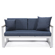 Blue cushions and white base sectional with adjustable headrest & coffee table by Leisure Mod additional picture 7