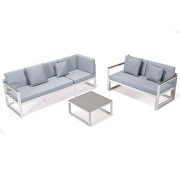 Light gray cushions and white base sectional with adjustable headrest & coffee table by Leisure Mod additional picture 4