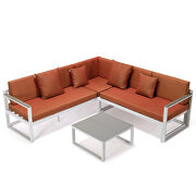 Orange cushions and white base sectional with adjustable headrest & coffee table by Leisure Mod additional picture 2