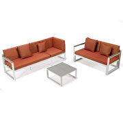 Orange cushions and white base sectional with adjustable headrest & coffee table by Leisure Mod additional picture 4