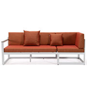 Orange cushions and white base sectional with adjustable headrest & coffee table by Leisure Mod additional picture 6